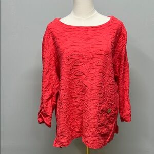 Ali Miles Blouse Size Large Lagenlook Pink Bright Spring Textured Art to Wear